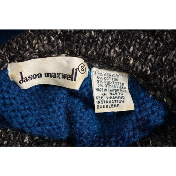 Vintage Snakeskin Leather Sweater Teal Blue & Gray Oversized Cowl Neck Pullover - Picture 8 of 10